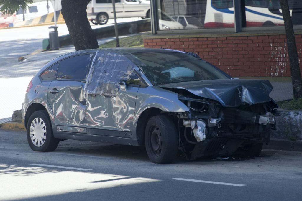 Car damaged in the traffic accident